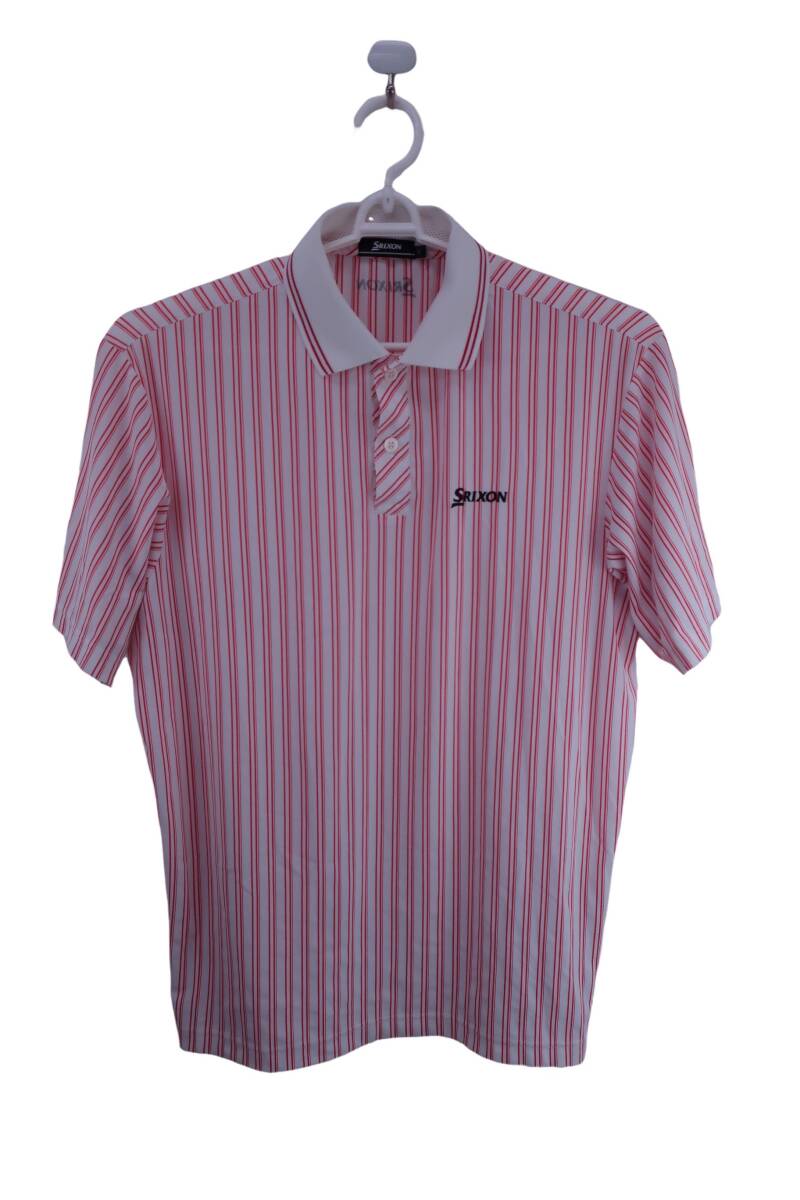 【30%オフ】【美品】SRIXON(スリクソン) ポロシャツ 白赤ストライプ メンズ L ゴルフ用品 2410-1052 中古_画像1