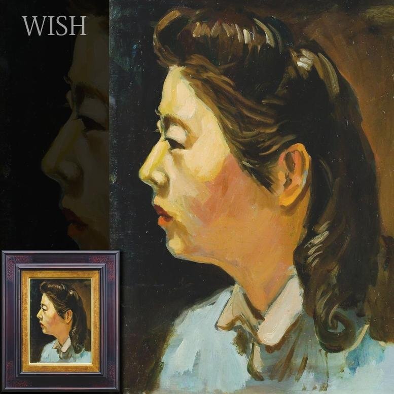 WISH】 板に油彩 4号 昭和 女性横顔 #24112597|油彩 WISH】 板に油彩 4号 昭和 女性横顔 #24112597|油彩