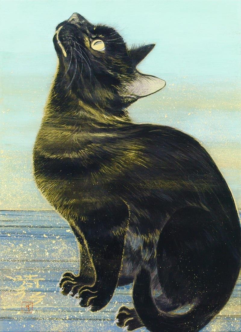 特別価格☆【原画】『夏の終わりの使者』(黒猫 金魚 絵画 手描き 和風 ) Yahoo!オークション - 【真作】【WISH】廣田晴彦「黒猫」日本画