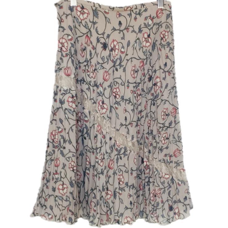 m0088 リヨン プリーツスカート 花柄 フェミニン ひざ丈 かわいい ガーリー レース　【S】