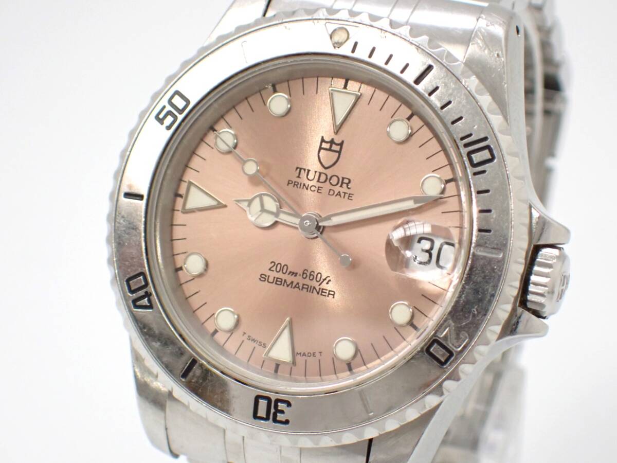 稼働品 1円～☆TUDOR チュードル AT/自動巻き メンズ腕時計 プリンスデイト 200m サブマリーナ 75190 ピンク文字盤 デイト/Fre1108-198000