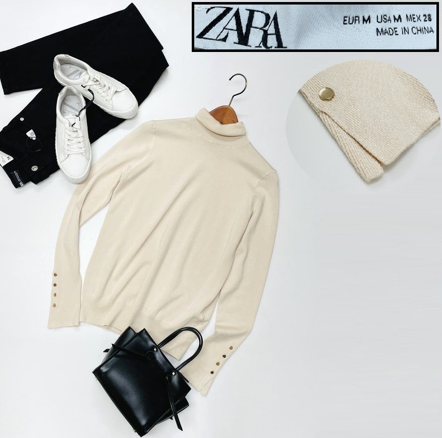 ZARA /M/ ベージュ 長袖タートルネックニットセーター