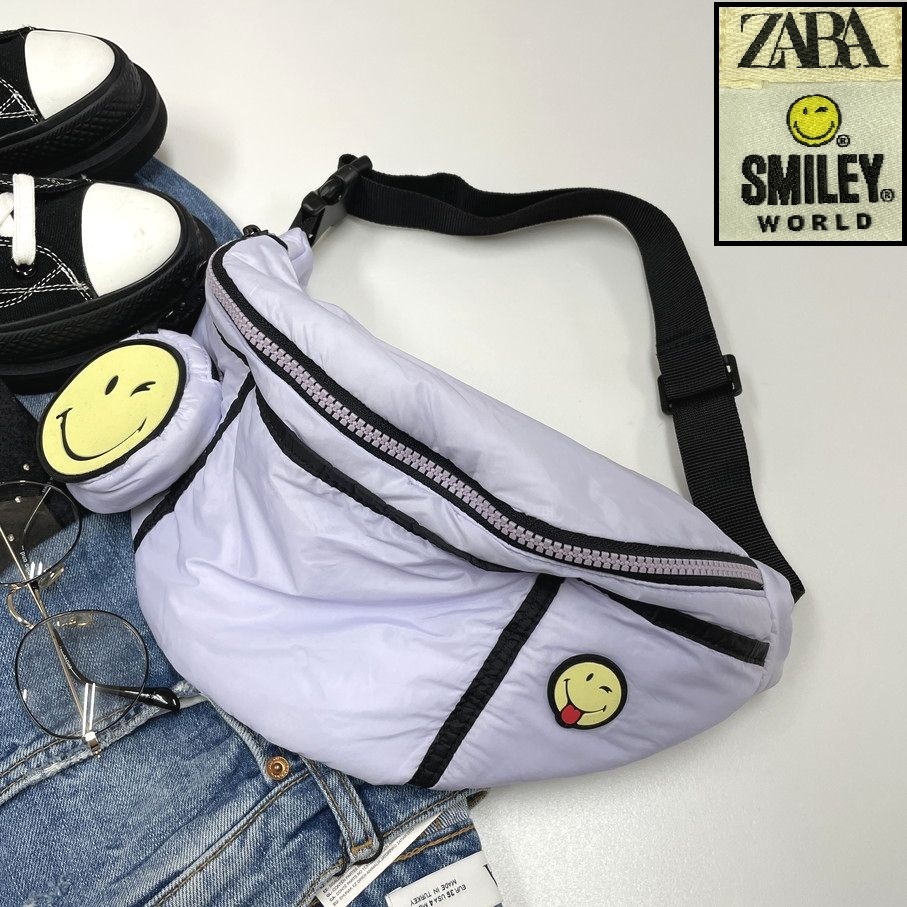 ZARA×SMILEY ライトパープル ボディバッグ ミニポーチ キッズレディース ニコちゃん フェミニン 大人可愛い ナイロン 生地 デイリー ザラ