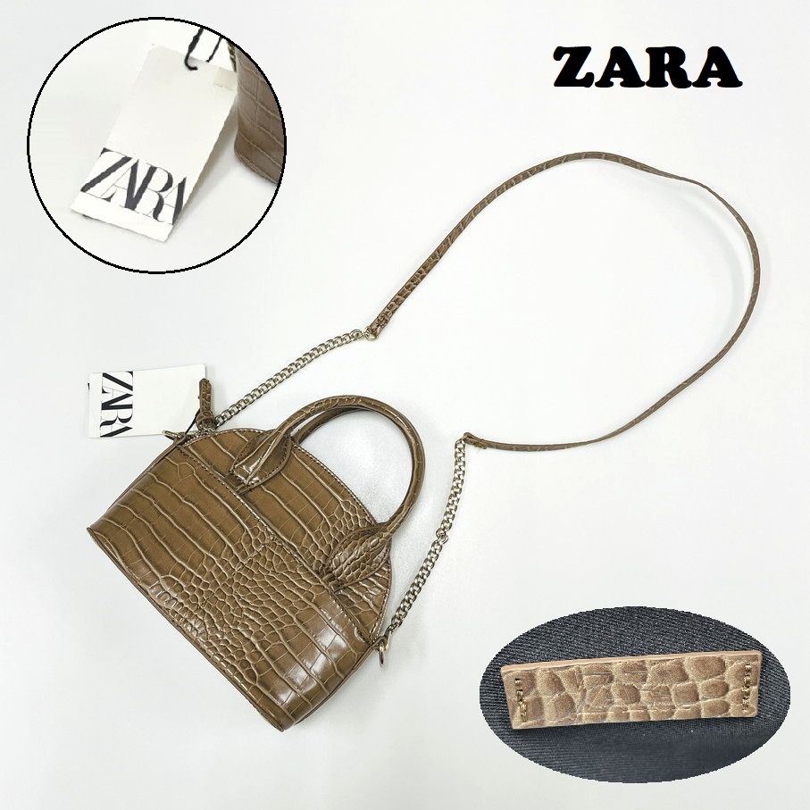 ZARA ブラウン ショルダーバッグ ミニボストンバック レディース