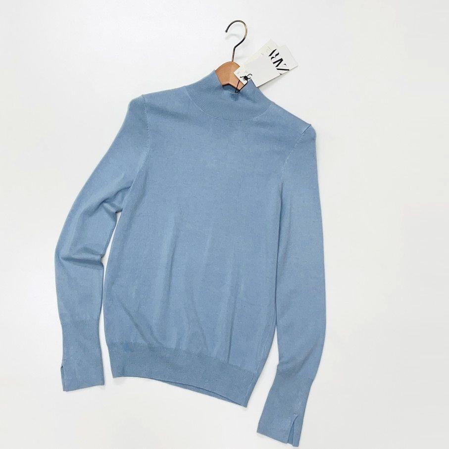 ZARA /S/ ライトブルー ハイネック長袖ニットセーター タグ付き