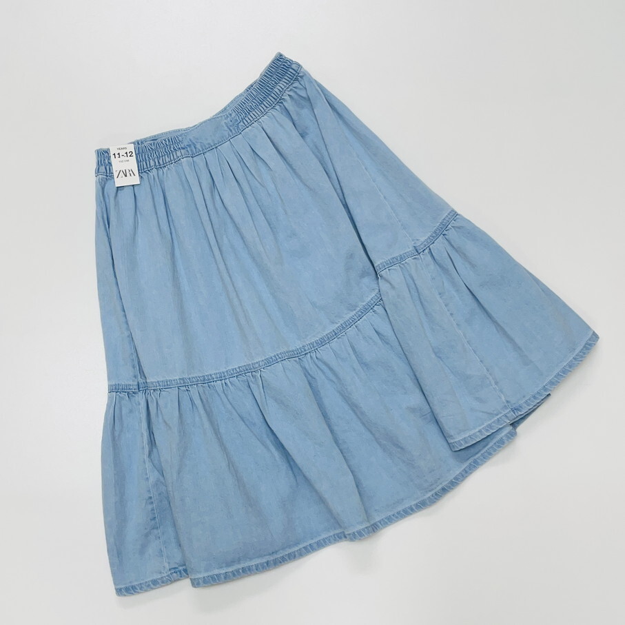 ZARA /152cm/ ライトブルー デニムスカート キッズ レディース タグ付き カジュアル ボトム 女子 アウトドア 生地 コットン デイリー ザラ