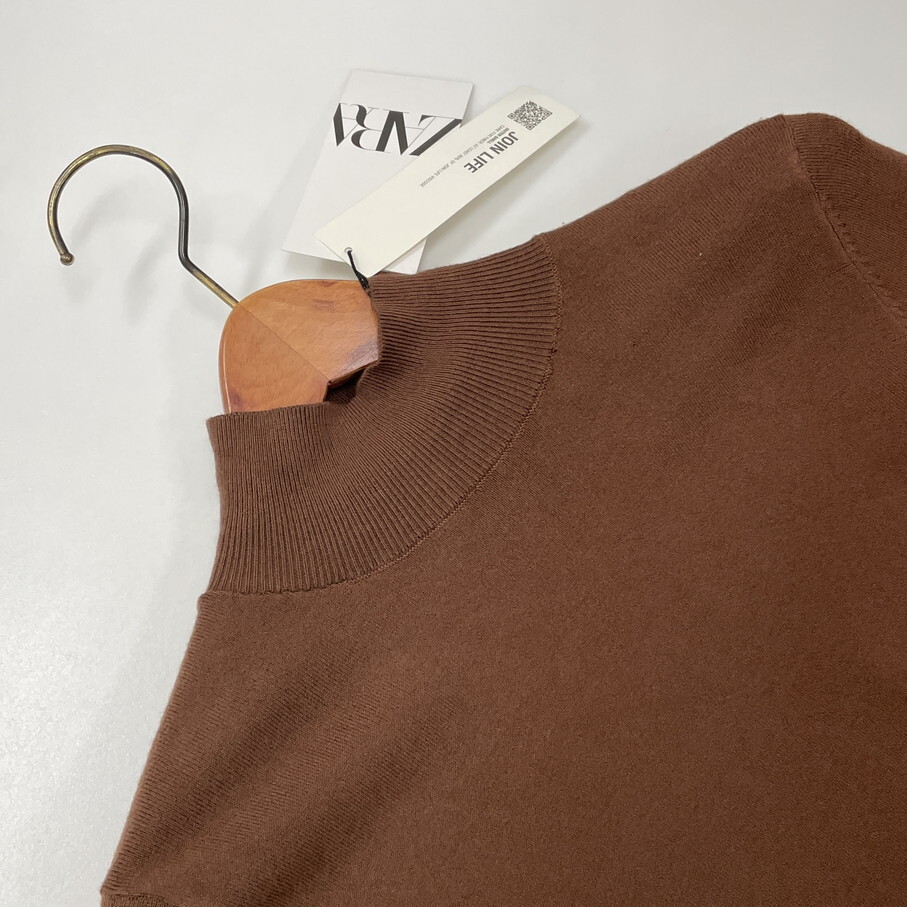 ZARA /M/ ブラウン ハイネック長袖ニットセーター トップス