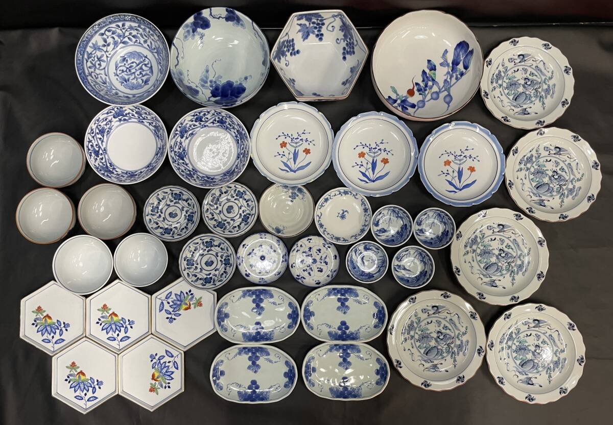 12-88/2-100 青系 染付 和食器まとめ☆ 藤仙窯/藍三昧/橘吉/赤繪町/西山/三峰/義峰/龍峯/大吉窯/一善窯/亮秀他 茶碗/小皿/深鉢/葡萄/山水等
