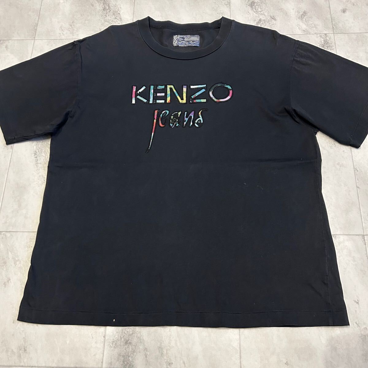 90s KENZO ケンゾー 北斎タグ ロゴ 刺繍 グラデーション ビンテージ 半袖Tシャツ