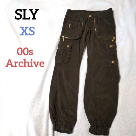 SLY スライ 金ボタンカーゴパンツ ベロア y2k 平成ギャル フェアリーグランジ gurange 原宿 カーキグリーン ボトムス