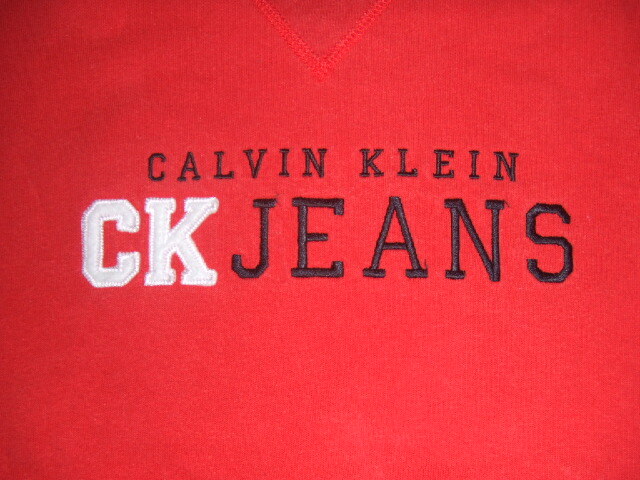 ★米國制 良品 Calvin Klein Jeans / カルバンクライン 刺繍ロゴ スウェット トレーナー / L(肩幅52cm身幅60cm著丈63cm袖丈56cm) ★