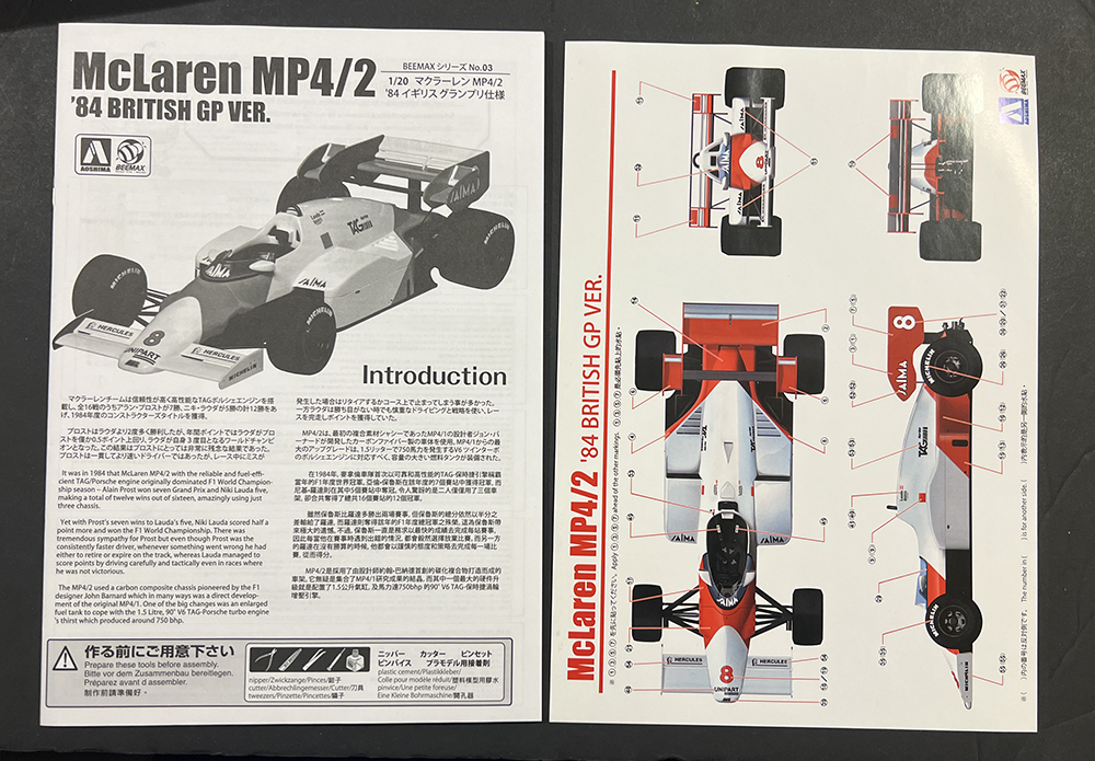 1/20 マクラーレン MP4/2 F1 1984 キット（アオシマ）