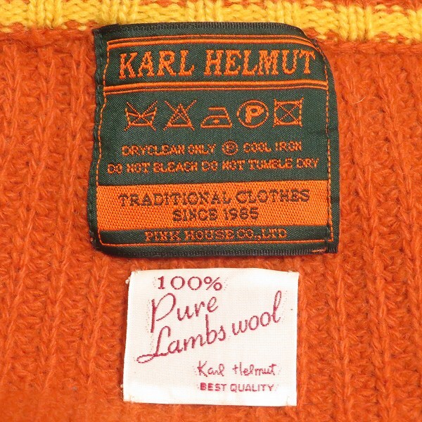 #wxc カールヘルム KarlHelmut カーディガン L オレンジ ニット ジップアップ 刺繍 ロゴ シンプル メンズ [876692]