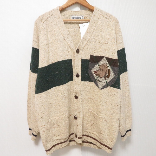 #wnc アイスバーグ ICEBERG カーディガン S ベージュ 茶 緑 ニット プルート ディズニー ロゴ イタリア制 メンズ [898942]