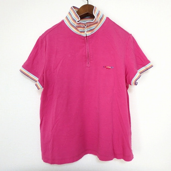 #snc レオナールスポーツ LEONARD SPORT ポロシャツ 42 ピンク マルチ ハーフジップ 半袖 ハイネック レディース [915428]