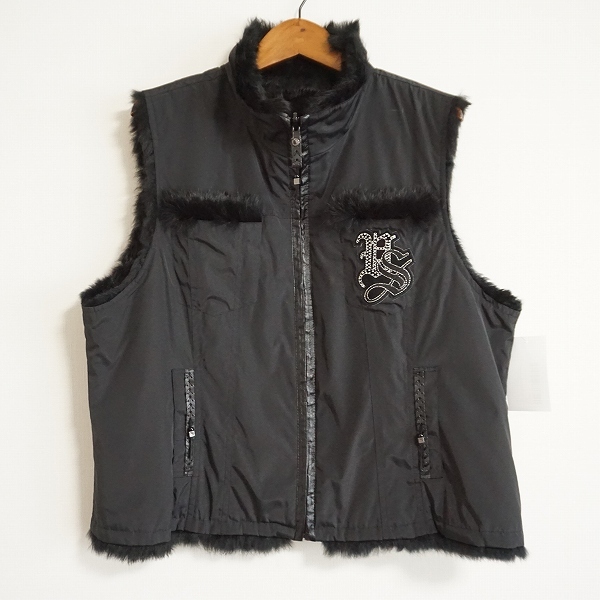 #wnc バレンザ スポーツ VALENZA SPORTS ベスト・ジレ 48 黒系 ラビットファー ラインストーン 大きいサイズ レディース [910341]