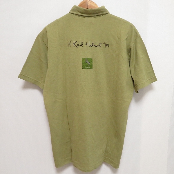 #snc カールヘルム KarlHelmut ポロシャツ L カーキ系 ボタンダウン 半袖 刺繍 ワッペン 動物 キリン シマウマ ロゴ メンズ [877057]