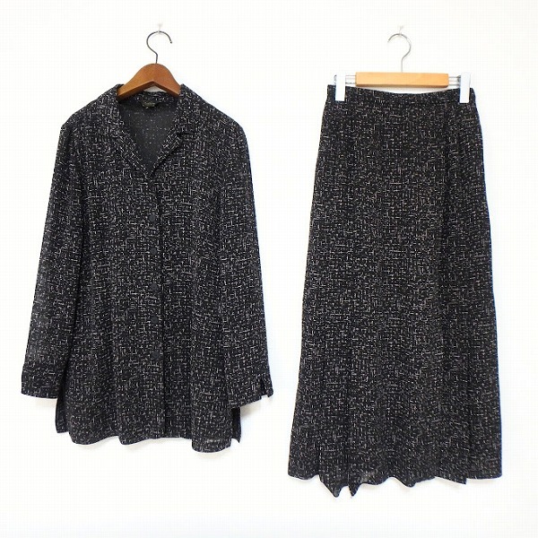 #anc レリアン Leilian セットアップ 9 黒 ツーピース 総柄 サイドファスナー ロング レディース [919303]_画像1