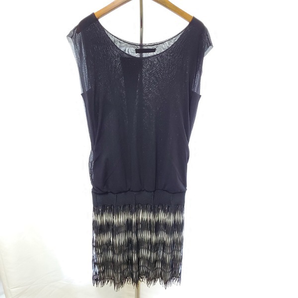 #snc ヴィヴィアンタム VIVIENNETAM ワンピース 0 黒 白 パワーネット ノースリーブ 切替 レディース [893640]