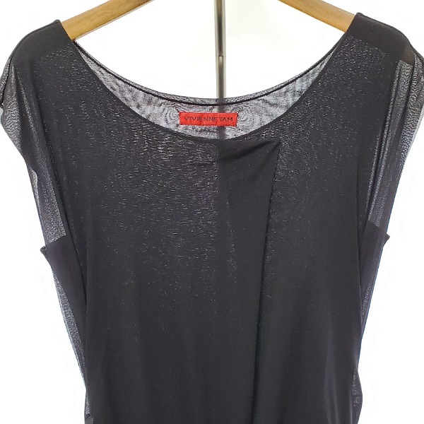 #snc ヴィヴィアンタム VIVIENNETAM ワンピース 0 黒 白 パワーネット ノースリーブ 切替 レディース [893640]