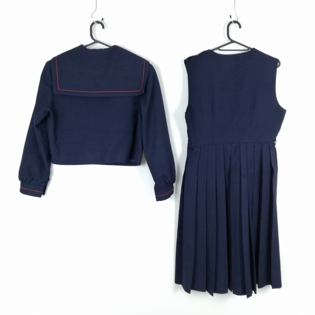 1 jpy sailor suit jumper skirt top and bottom 2 point set designation large size winter thing red 1 pcs line woman school uniform middle . high school navy blue uniform used rank C EY2658