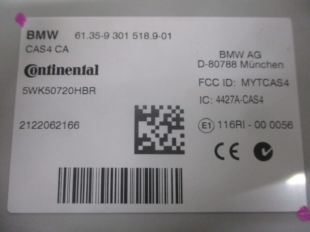 BMW 6シリーズ 640i F06 DBA-6A30 Gran Coupe CAS4コントロールユニット 61359301518.9-10 61356809372