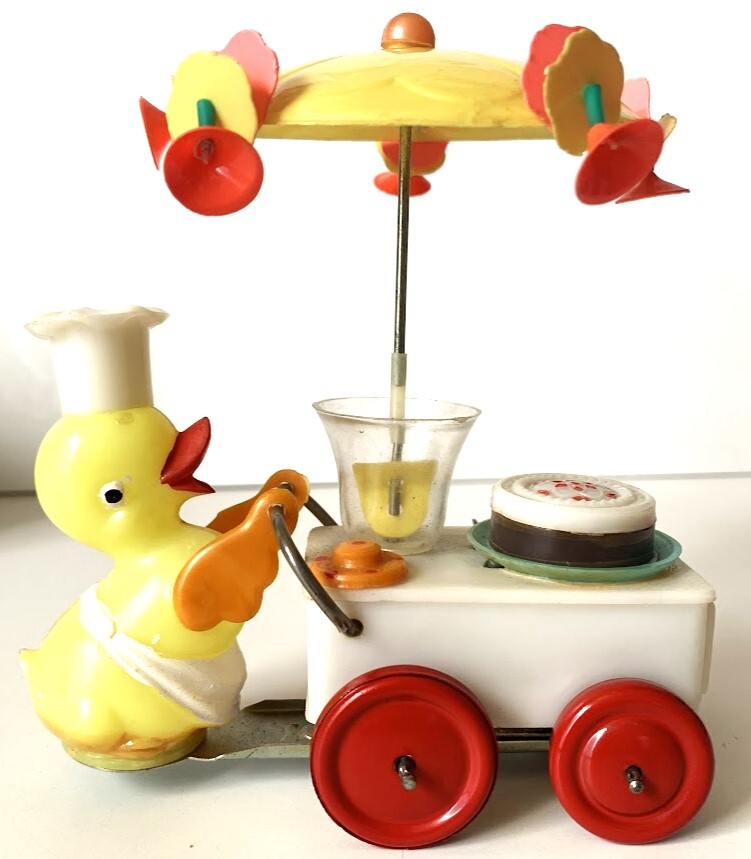  жестяная пластина a Hill. рука вдавлено . Cart Duck Pushing.... передвижной товар с коробкой длина примерно 11cm высота примерно 13cm