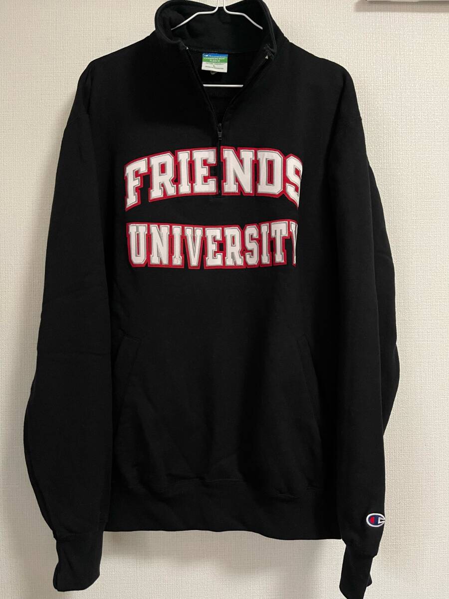 チャンピオン Champion　ハーフジップ スウェット トレーナー 黒　USA　Friends University　カンザス州_画像1