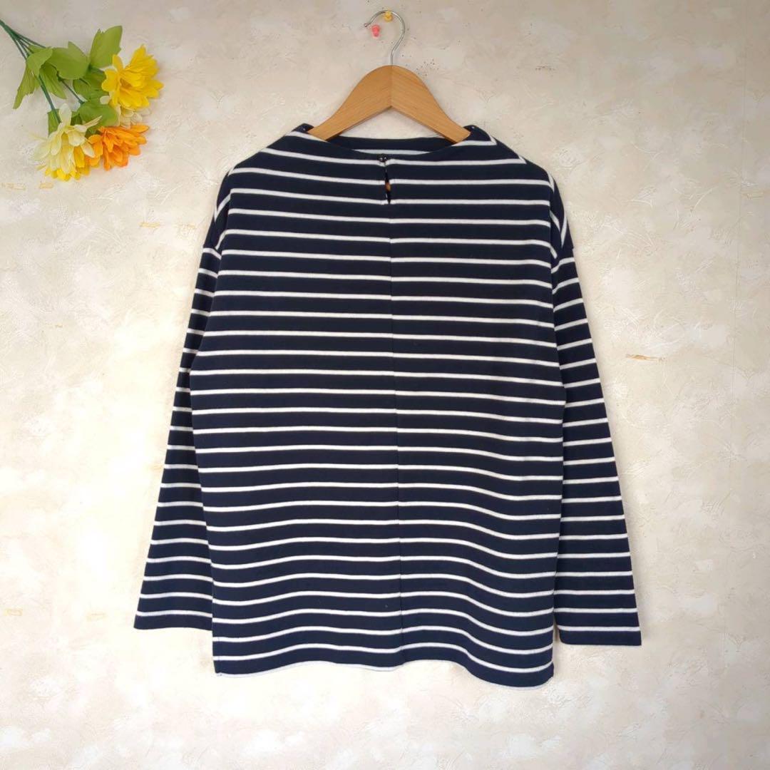 【F】ショコラフィネローブ カットソー ボーダー ネイビー ホワイト_画像2