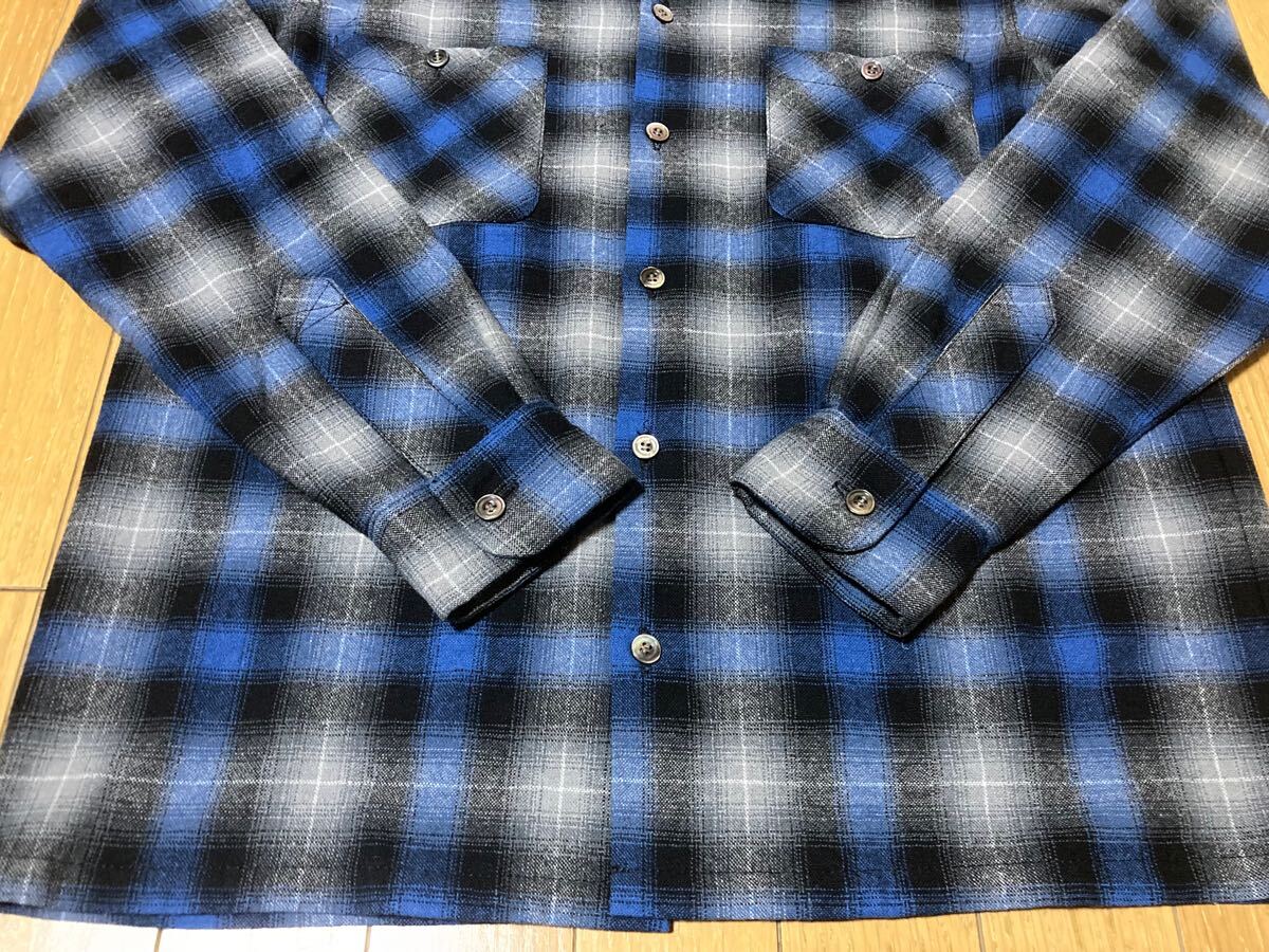 08AW テンダーロイン T-WOOL SHT S TENDERLOIN ウールシャツ ブルー チェック オンブレ