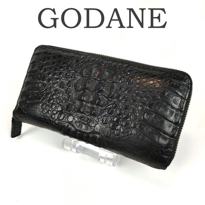 GODANE ゴダン クロコダイル 長財布 ラウンドファスナー ブラック 黒 本革 ラウンドジップ エキゾチック メンズ 1130-2 カイマン