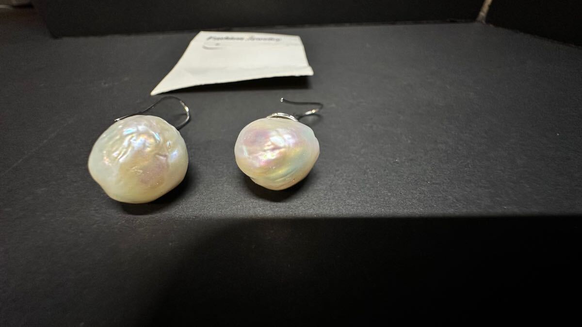 天然淡水パール バロックパール オーロラ ホワイトヤリング_画像4