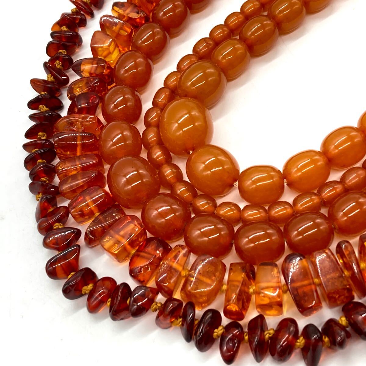 1円スタート!!ロング入り!!■琥珀ネックレス5本おまとめ■ n 約137.7g アクセサリー こはく コハク アンバー necklace amber accessory DB8