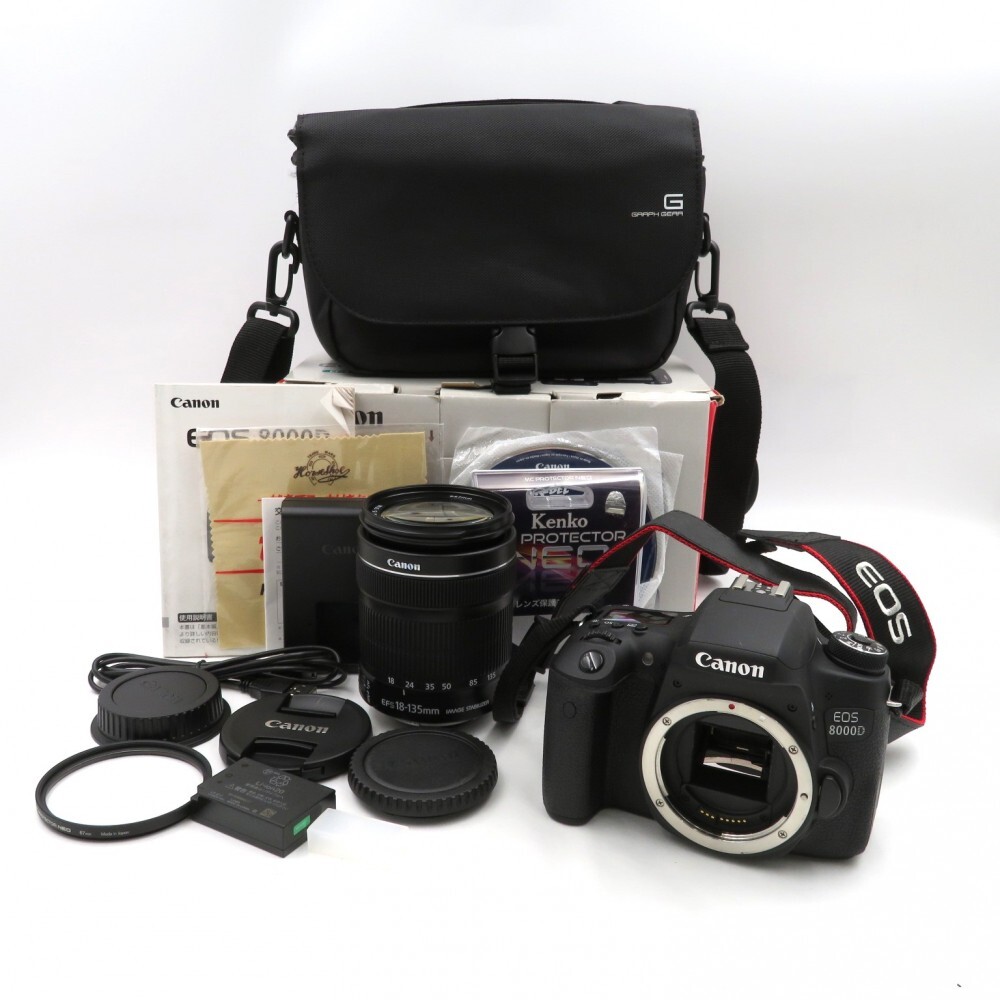 1円〜 Canon キヤノン EOS 8000D デジタル一眼レフカメラ EF-S 18-135mm ズームレンズ 箱付 動作確認済 現状品 y297-3131303【Y商品】
