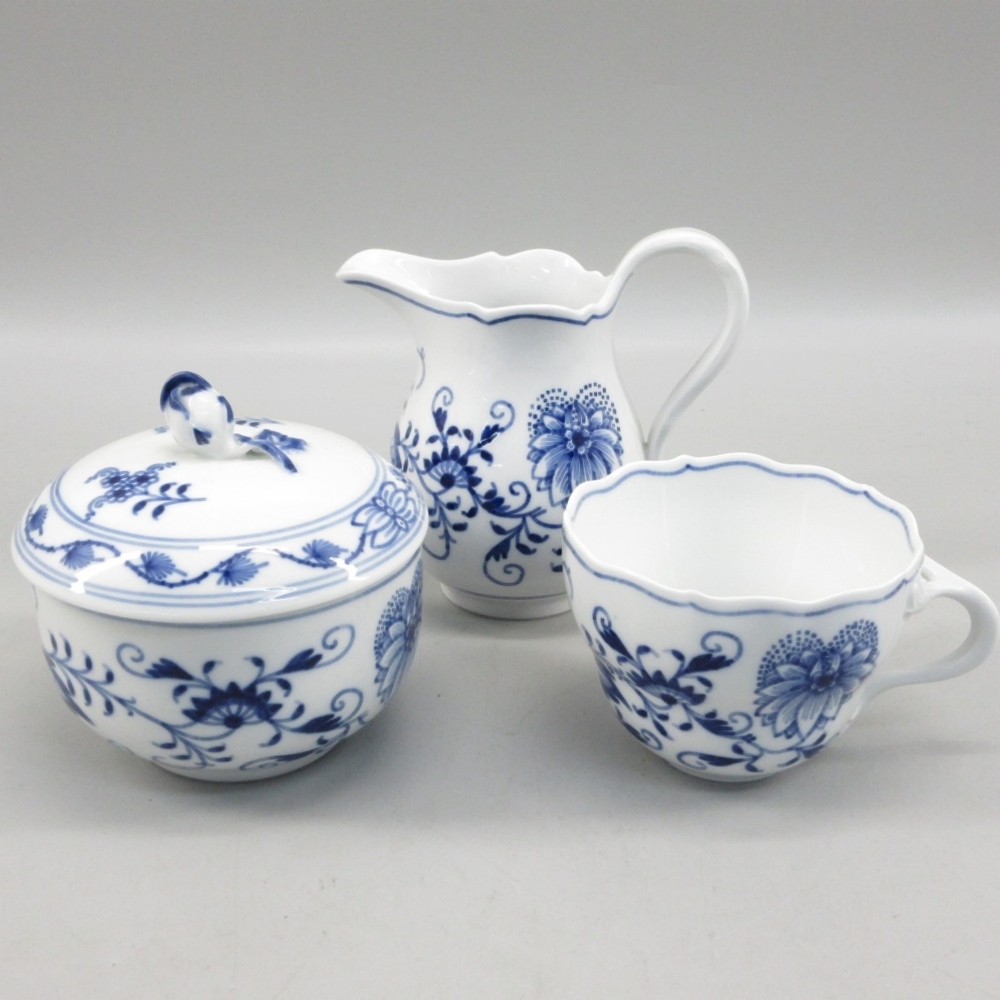 1円〜 Meissen マイセン ブルーオニオン シュガー/クリーマー/カップ 3点 食器 テーブルウェア 320-3231002【O商品】