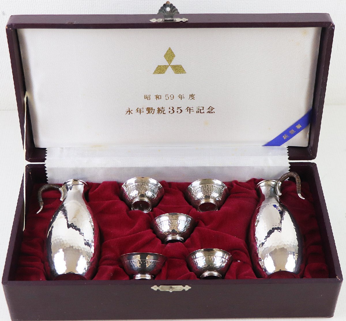 S◇中古品◇酒器 純銀製 7点セット 徳利/とっくり 2点/盃5点 メーカー等詳細不明 重さ 徳利/盃 約82/15g(各1個あたり) ケースつき