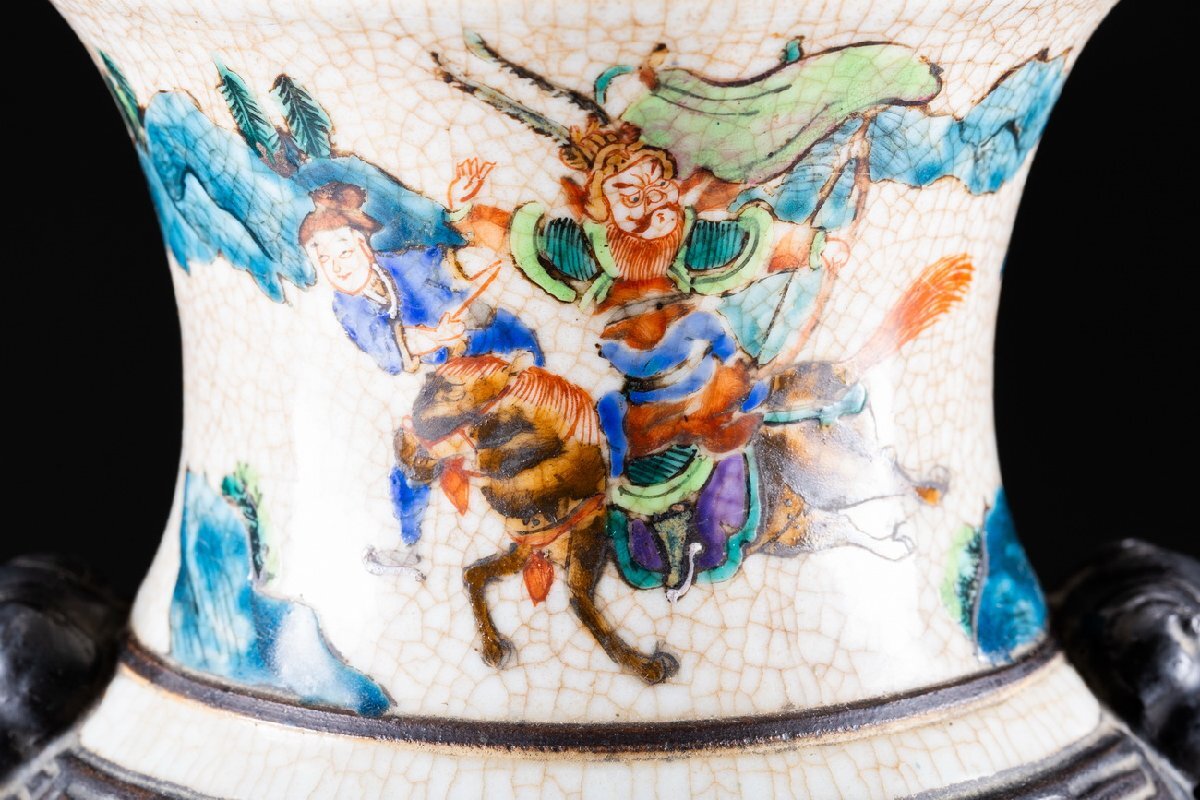 1597 中国骨董　瓢箪型色絵花鳥人物　花瓶 1597 中国骨董瓢箪型色絵花鳥人物花瓶