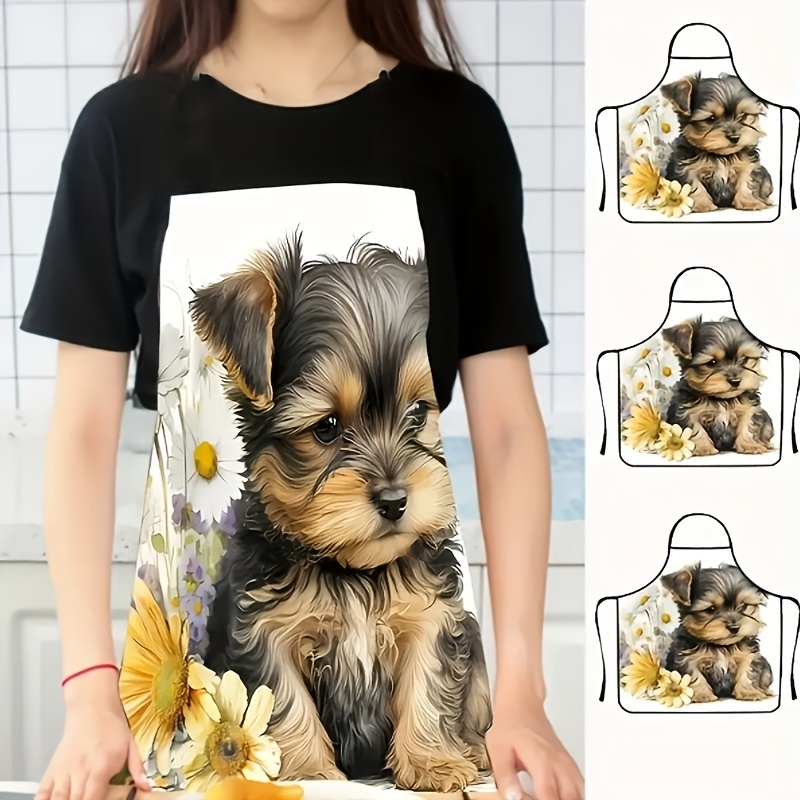 エプロン 首掛け 犬 ヨークシャテリア 男女兼用 80cm かわいい イヌ 動物柄 アニマル柄 おもしろ 前掛け カフェ 薄手 キッチン いぬ t3685