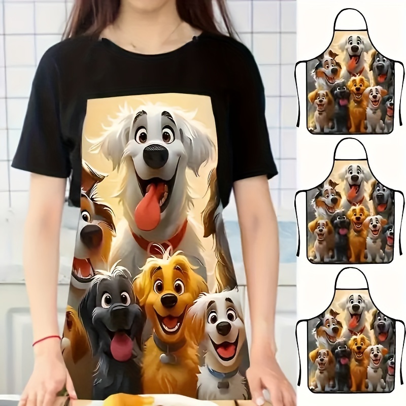 エプロン 首掛け たくさんの犬 イラスト おしゃれ 男女兼用 80cm かわいい イヌ 動物柄 アニマル柄 前掛け 薄手 キッチン いぬ t3695
