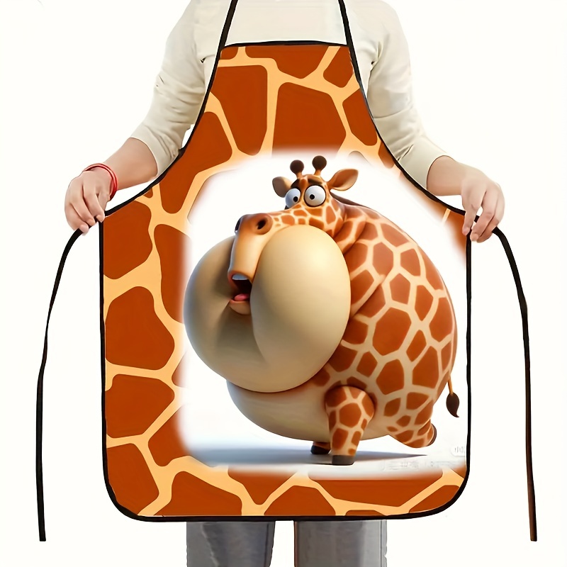 エプロン 首掛け キリン まんまる おしゃれ 男女兼用 80cm かわいい 動物柄 アニマル柄 おもしろ 前掛け カフェ 薄手 キッチン t3706
