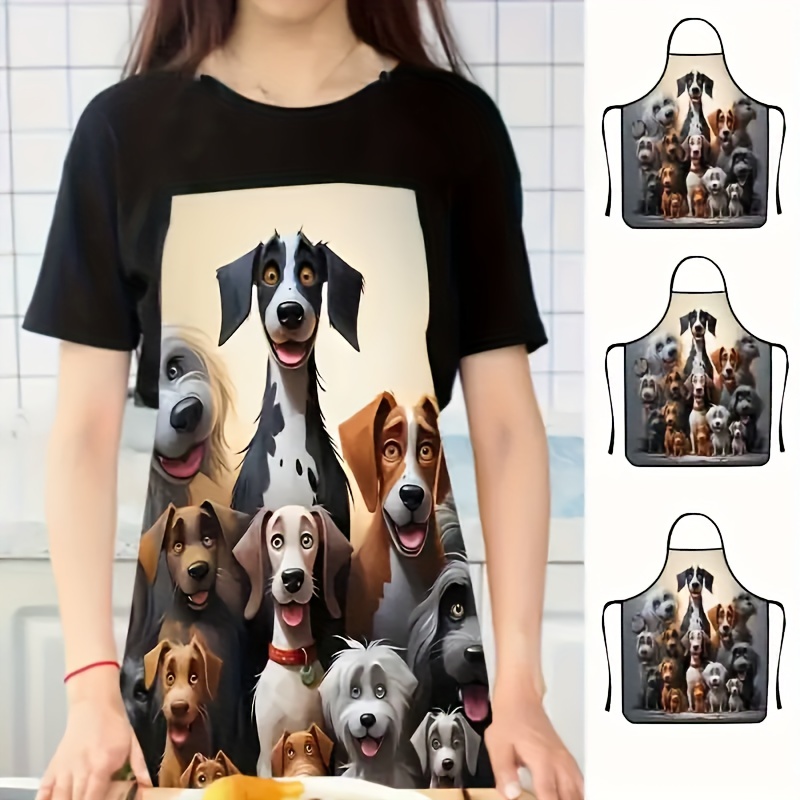 エプロン 首掛け 犬の大家族 おしゃれ イラスト 男女兼用 80cm かわいい 動物柄 アニマル柄 おもしろ 前掛け カフェ 薄手 キッチン t3711