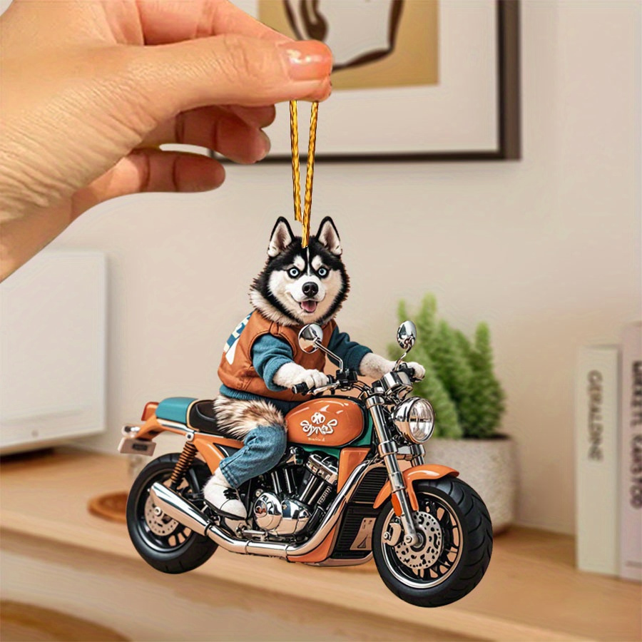 キーホルダー おもしろ シベリアンハスキー 犬 バイク 平面 2D アクリル 8cm 大きめ かっこいい ワイルド イヌ かわいい いぬ t3345