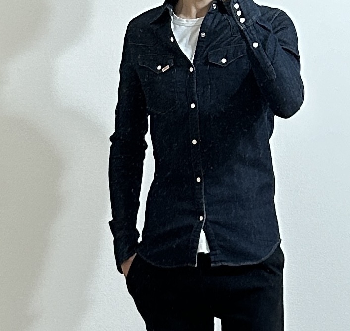 定価4 2万 AKM STRETCH 7OZ SNAP SLUB DENIM SHIRT M インディゴ 定価4 2万 AKM STRETCH 7OZ SNAP SLUB DENIM SHIRT M インディゴ