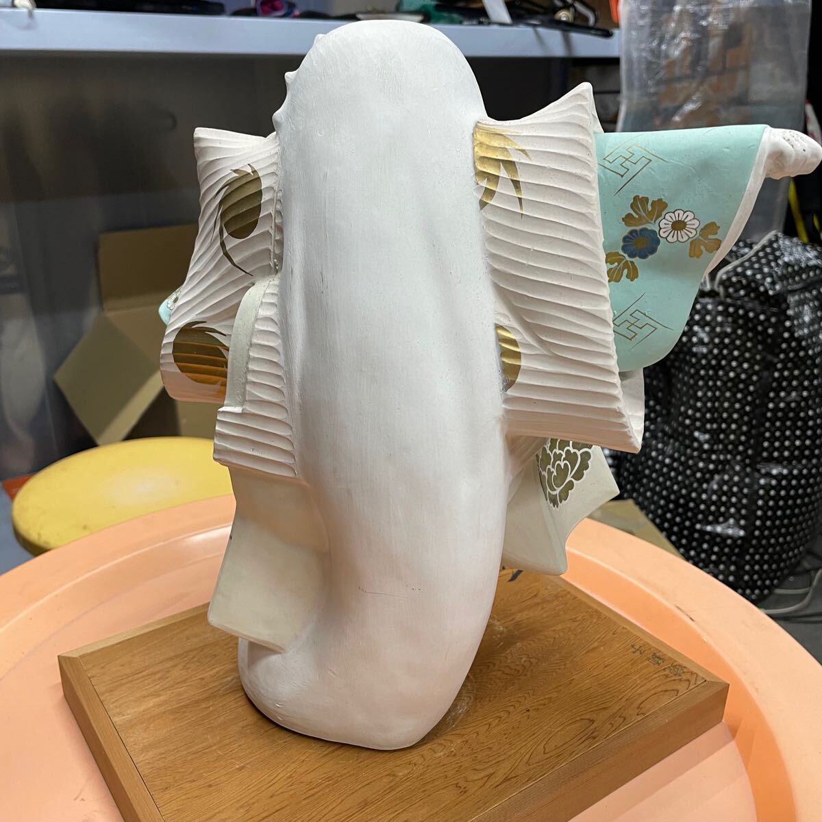UTS846 博多人形 鏡獅子 一義作 粘土焼物 置物 高さ約36cm 現状