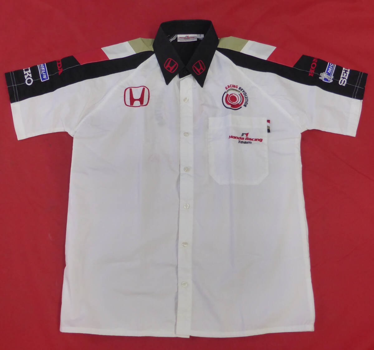 白★コレクター放出★F1レーサー 半袖シャツ★HONDA RACING TEAM ★Sサイズ★ワークシャツ 支給品? 非売品?