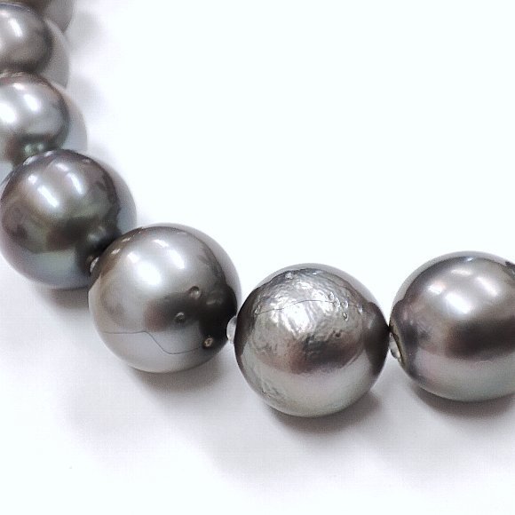 Y9025★SILVER 天然南洋黒蝶真珠 9.1mm～11.9mm ルースネックレス 天然ダイヤモンド★43.5cm 洗浄済み