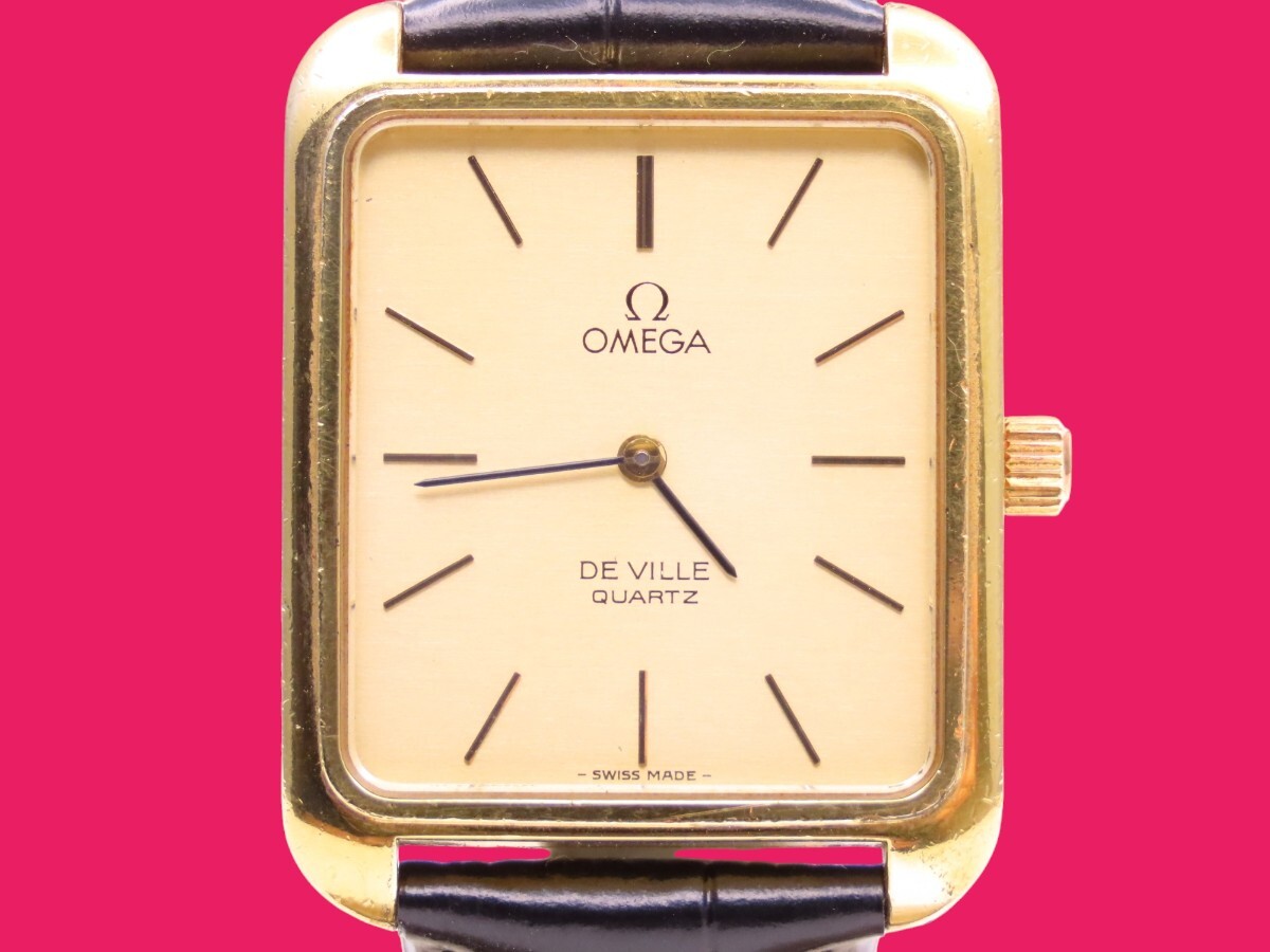 ■♪価格高騰! 資産価値！ 稼働 電池新品 メンズ ビンテージ 高級超レア！ OMEGA オメガ Deville デビル クオーツベルト新品 尾錠純正