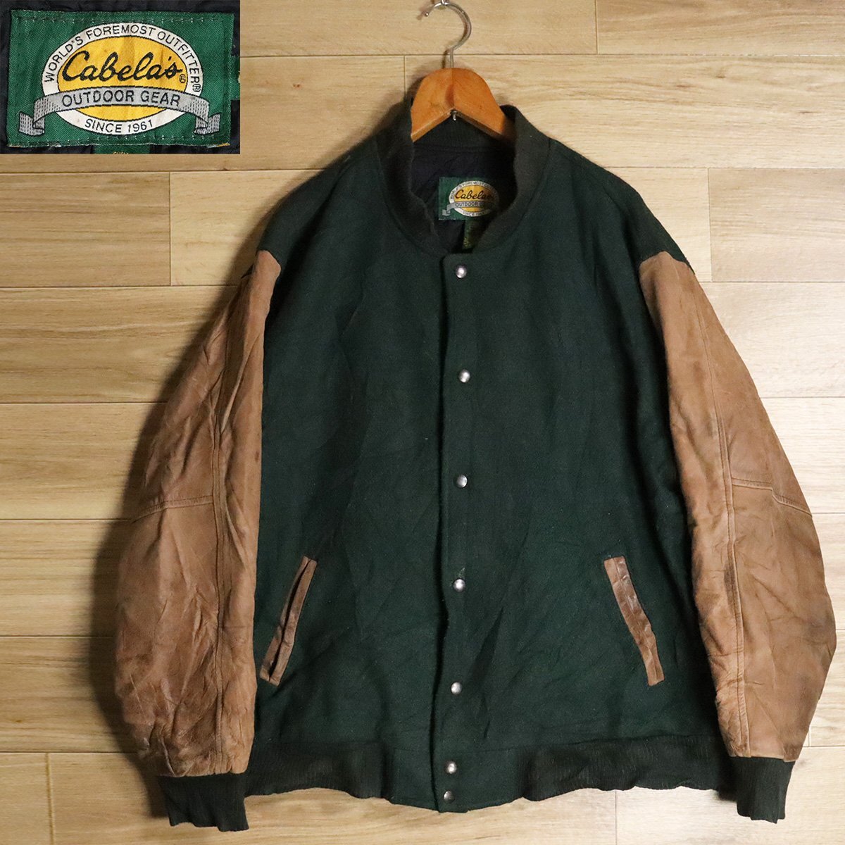 I9S/S7.1-4 Cabela's カベラス 袖革ウールスタジャン 本革 バー I9S/S7.1-4 Cabela's カベラス 袖革ウールスタジャン 本革 バー