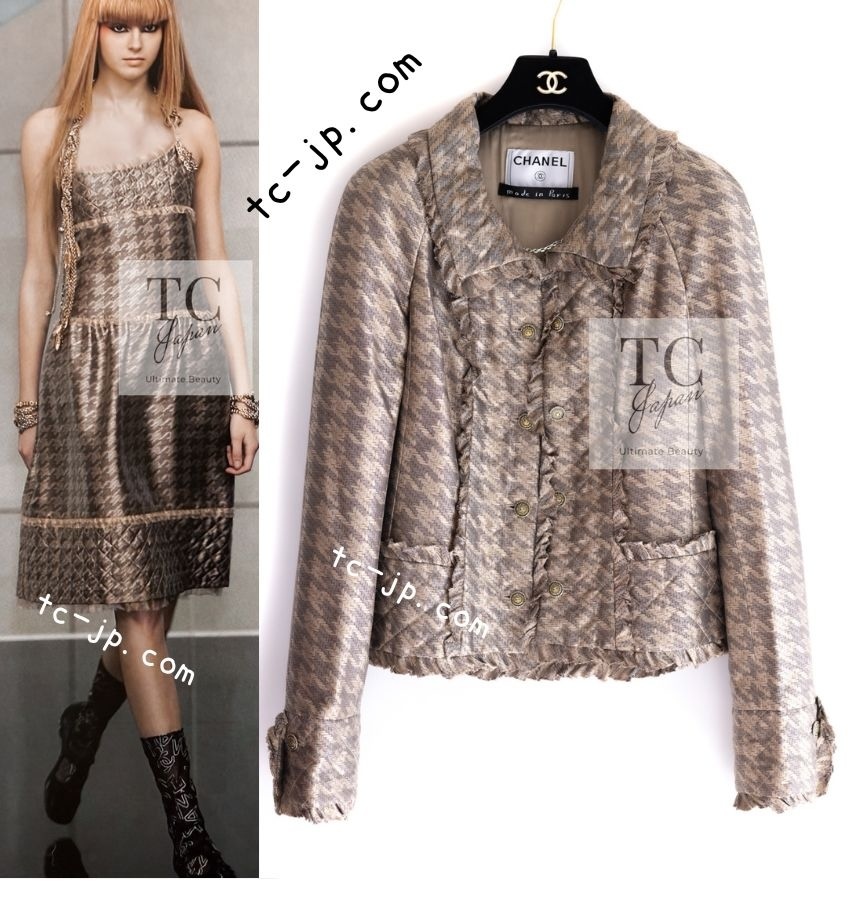 シャネル ジャケット CHANEL ベージュ ワッフル トリム シルク 貴重 カール・ラガーフェルド作品 超美品 38