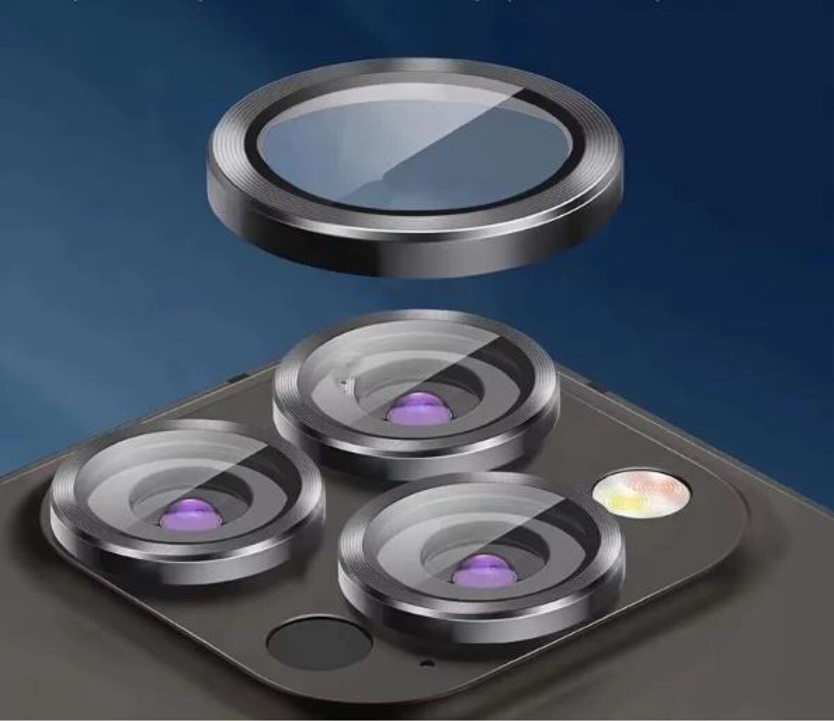 iPhone16Pro iphone 16 ProMax カメラカバー カメラフィルム レンズ 保護フィルム 薄型 強化ガラス 耐衝撃 独立型 アルミ合金 ブラック_画像2